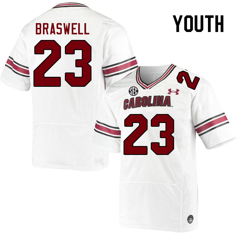 Youth #23 Djay Braswell South Carolina Gamecocks 2023 College Football Jerseys Stitched-White